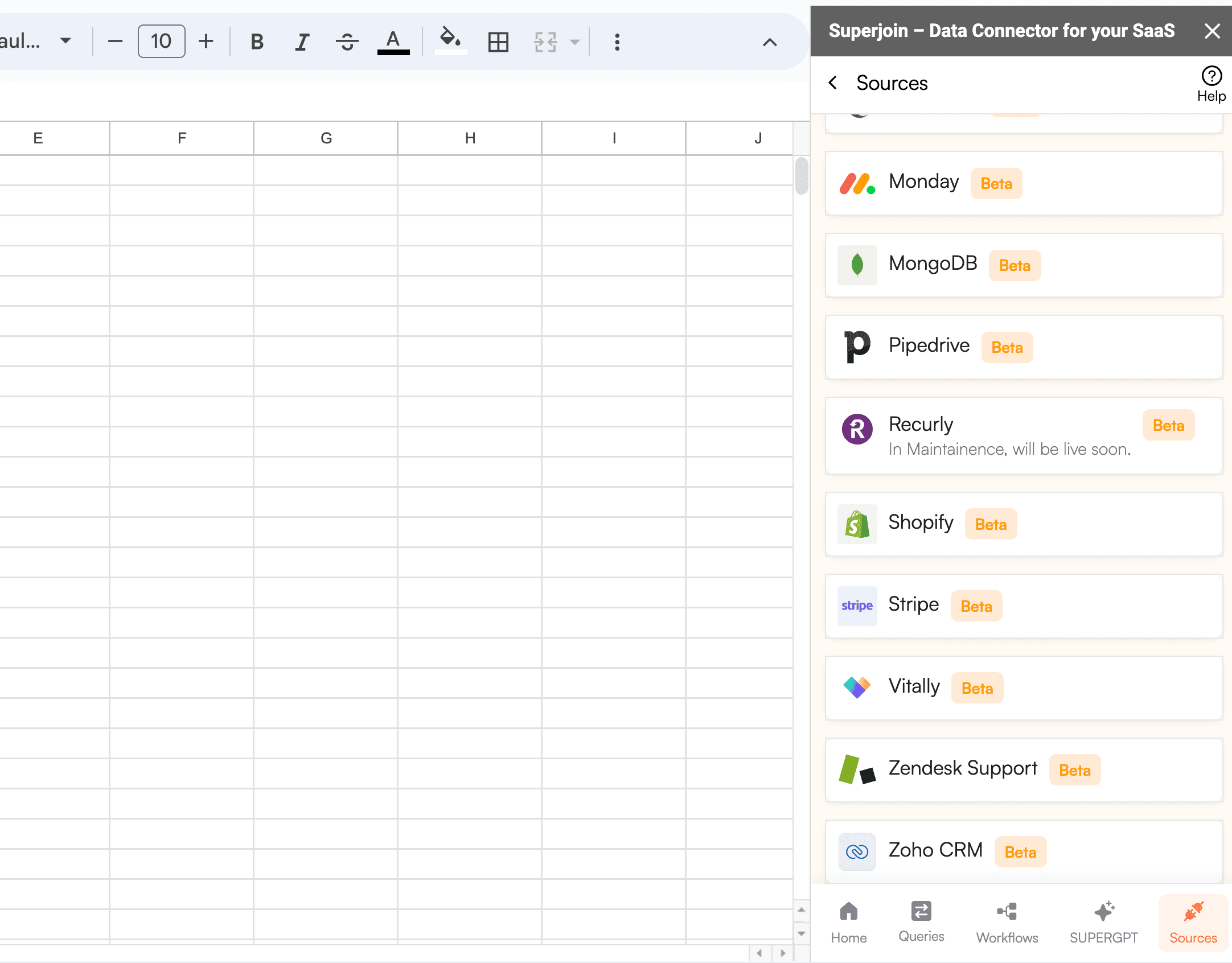 Data connectors list