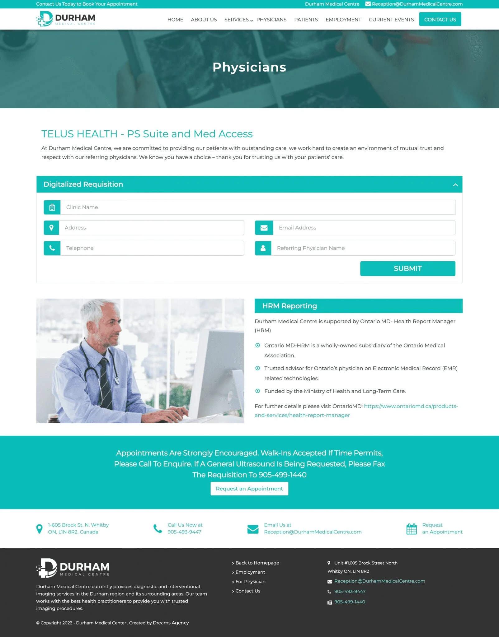 Physicians Page For Durham Medical Centre website developed & designed by Dreams Agency Mississauga, Ontario