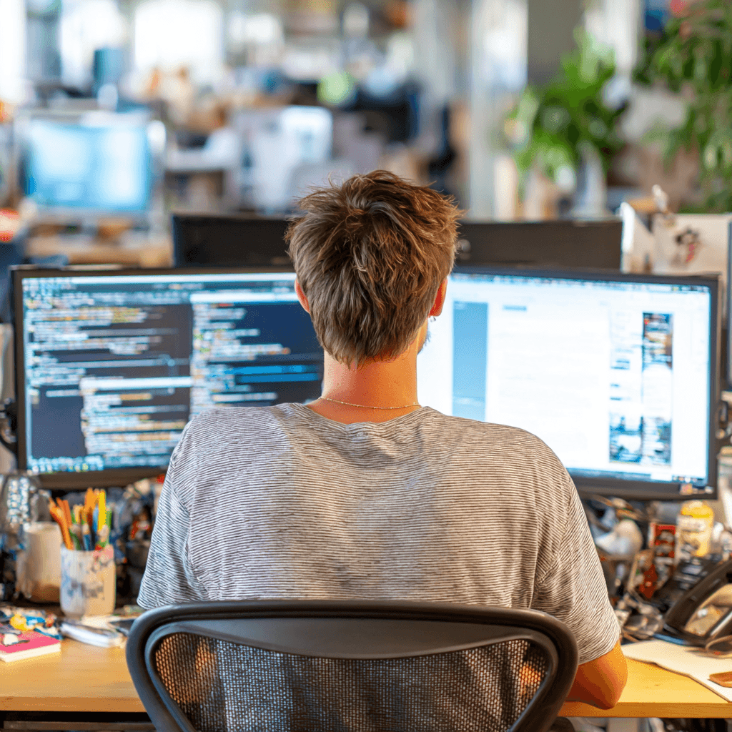 muž sediaci za počítačom