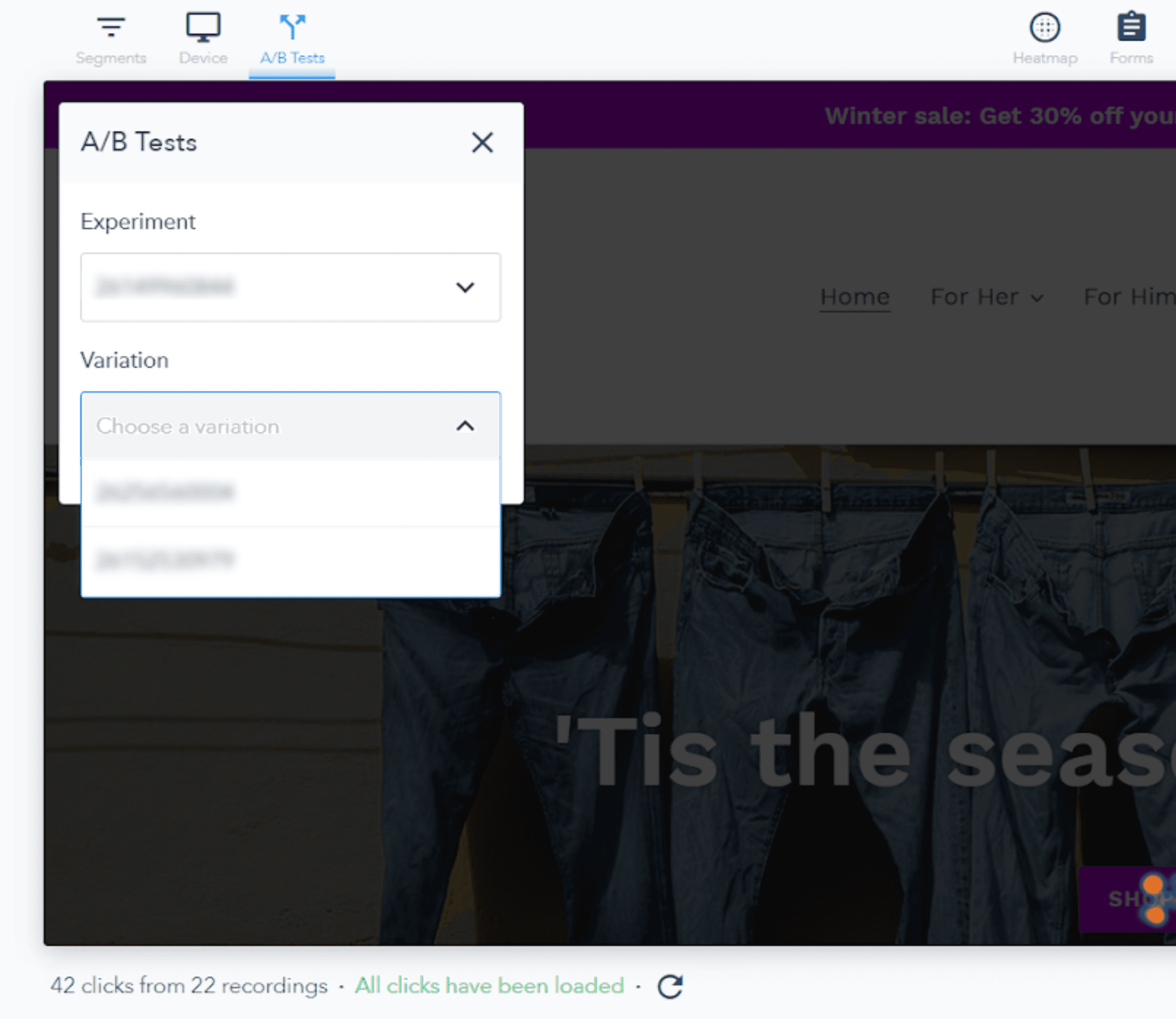 A/B testing inside Lucky Orange