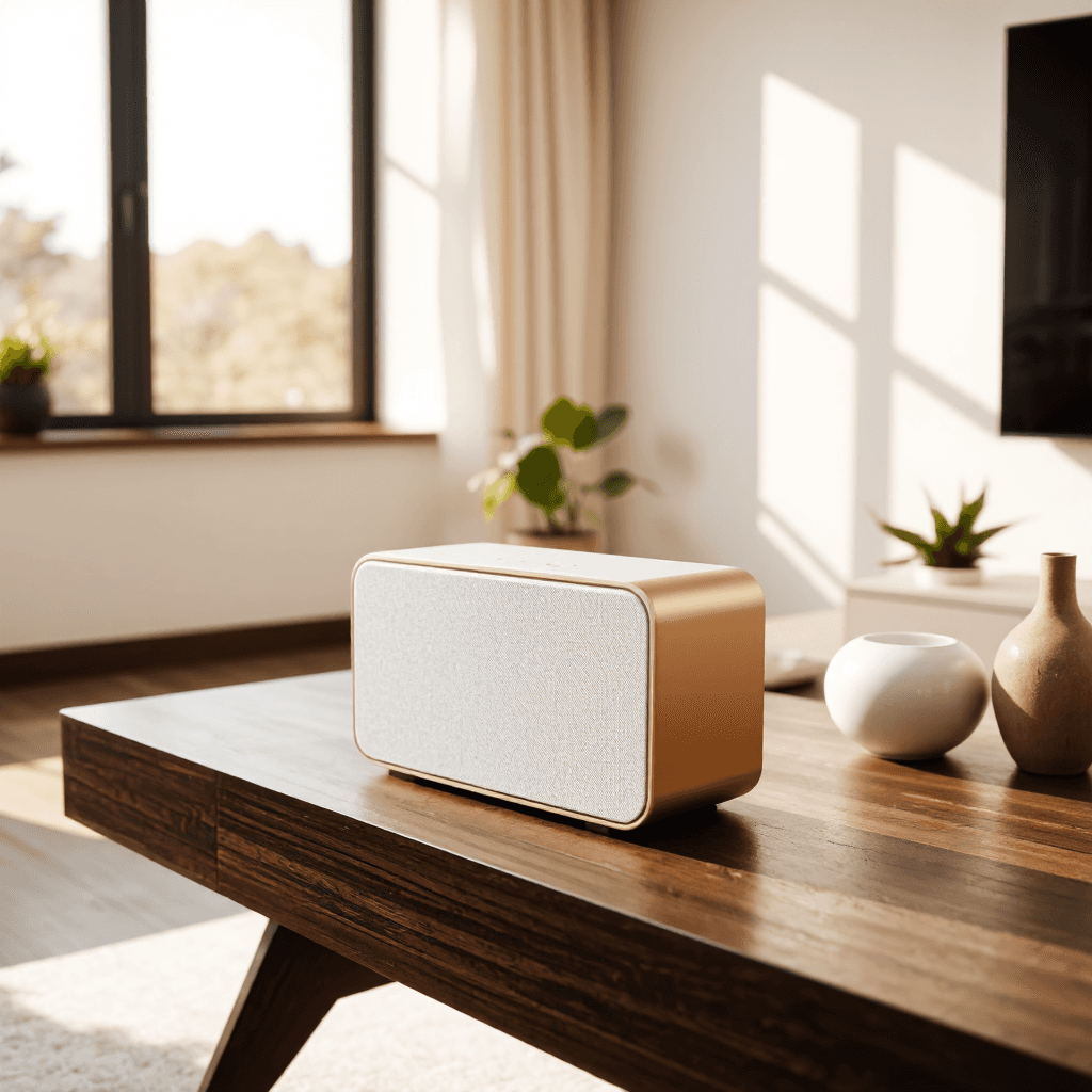 product photography of a wireless speaker designed for audio playback