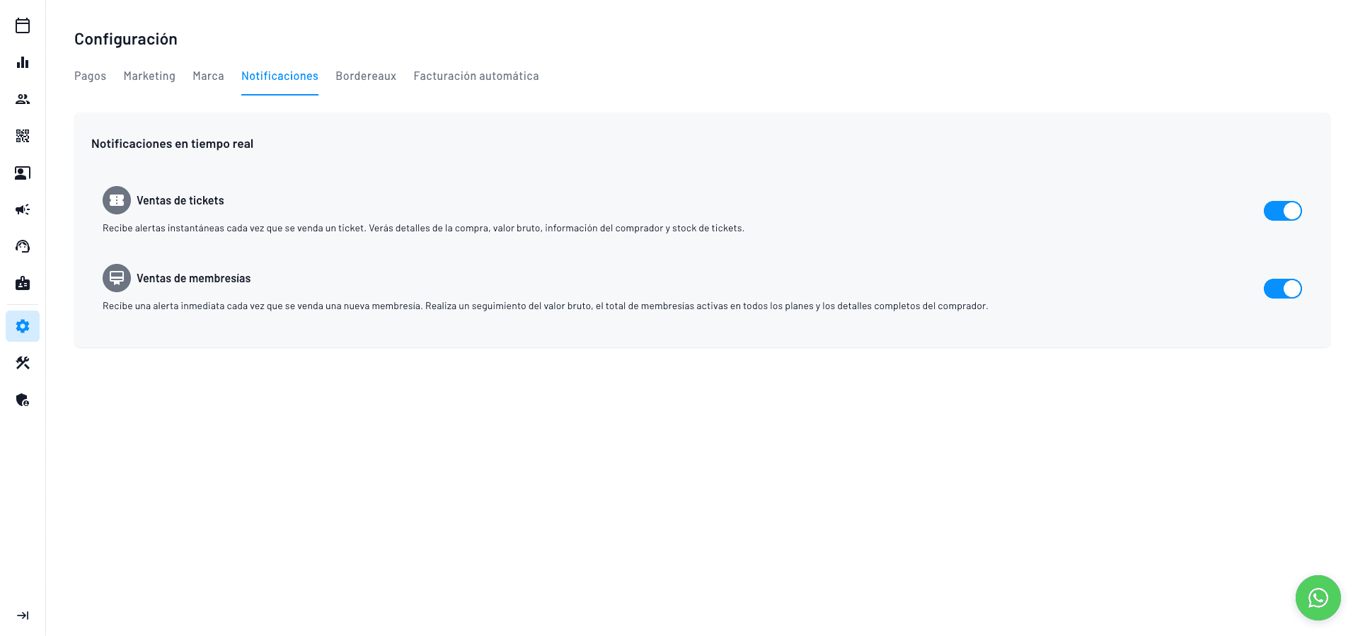 comunicación en tiempo real con las ventas de las entradas por función y por mapa de asientos en cada una de las empresas asociadas