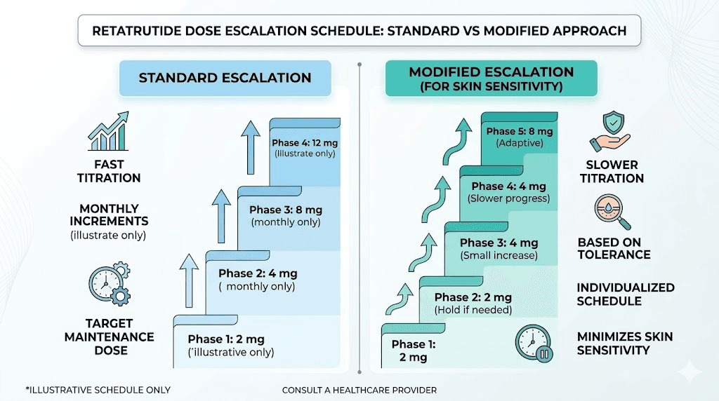 Modified retatrutide dose escalation schedule for skin sensitivity management