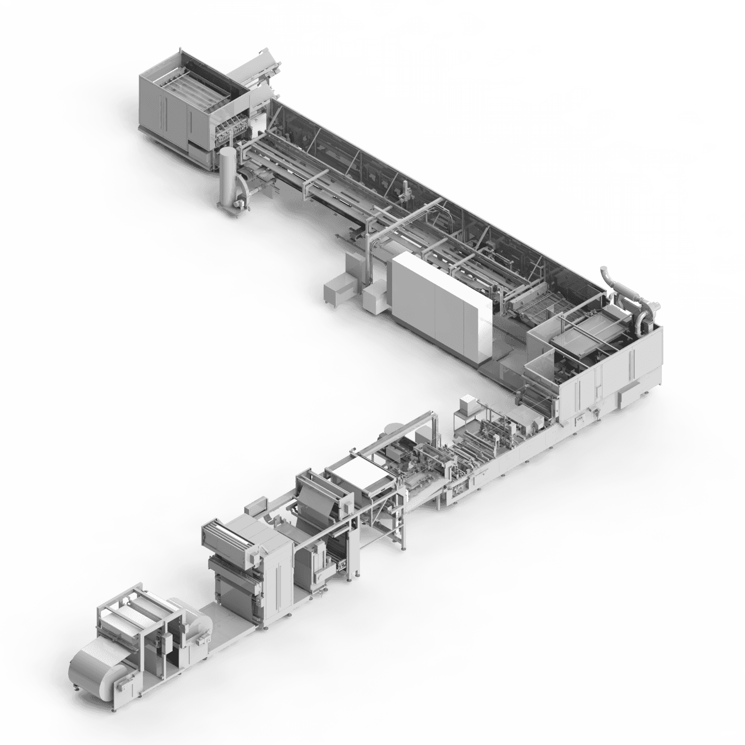 Industrielle Papiermaschine im Querschnitt. Technologie und Produktion in Fabrik