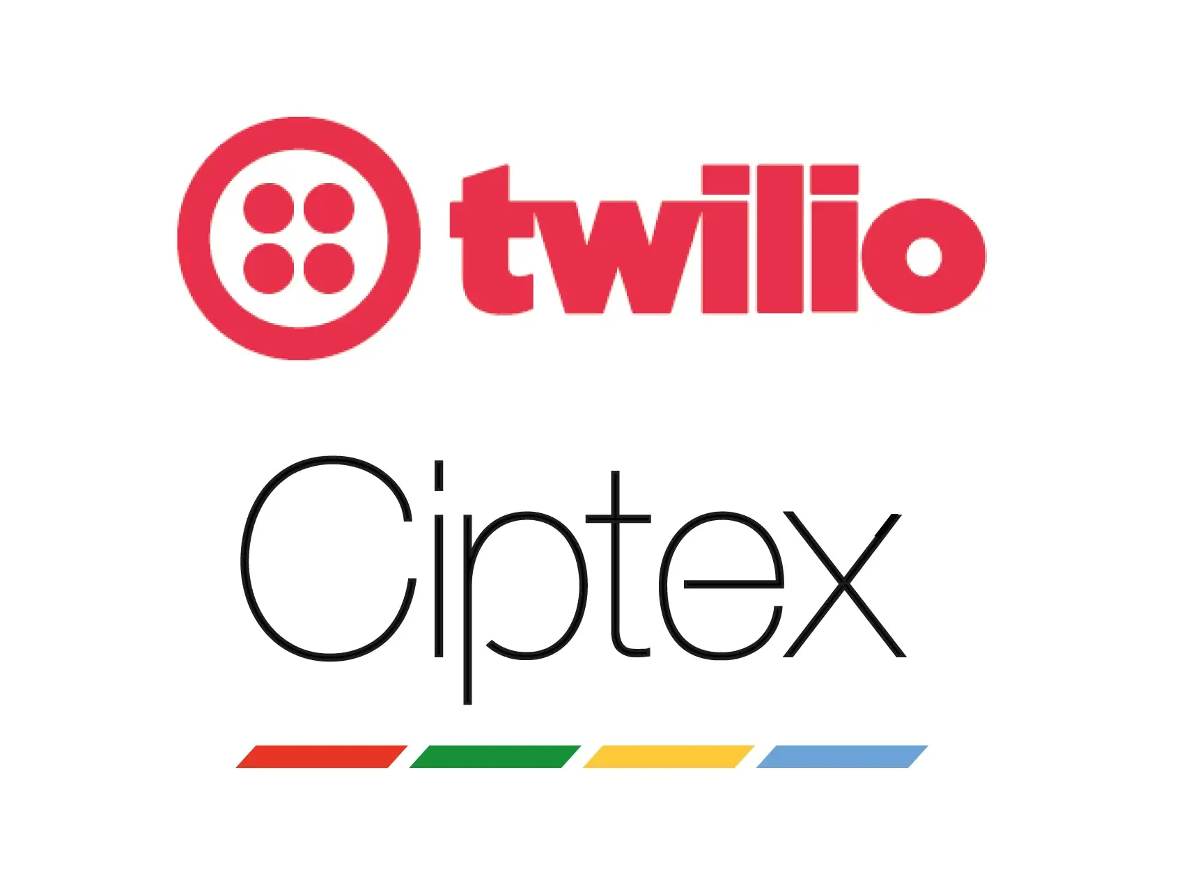 Image of red Twilio logo and Ciptex logo vertically stacked on white background.