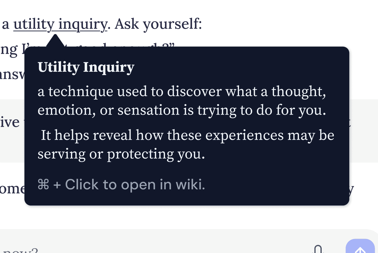 Image of tooltips that appear when user clicks an underlined KI term.