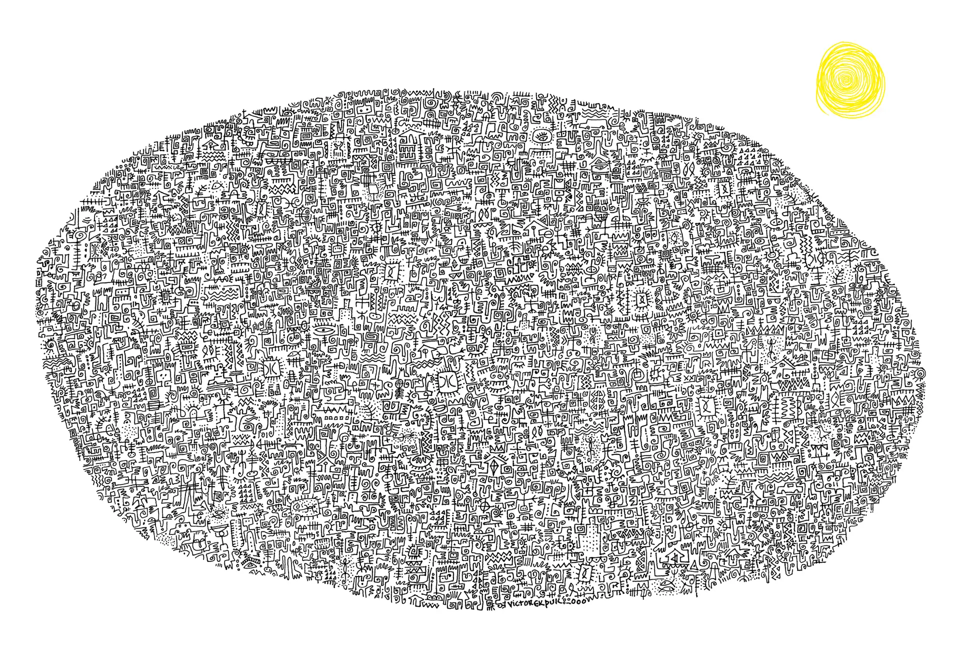 Market Day
(2005). China marker on
archival pigment print.
60 in. × 44 in.