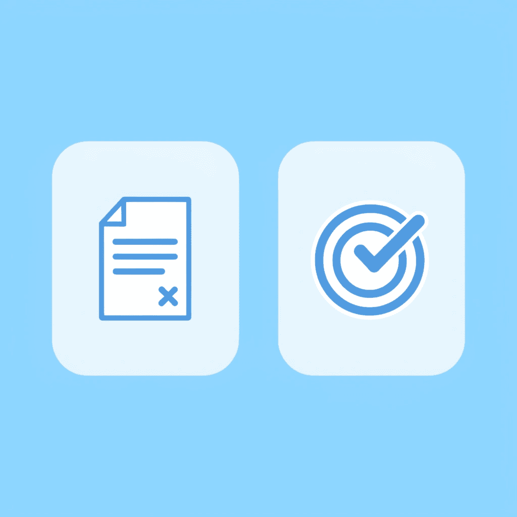 Comparison showing white papers incorrectly treated as articles on the left with X, versus correctly treated as persuasion documents on the right with a checkmark
