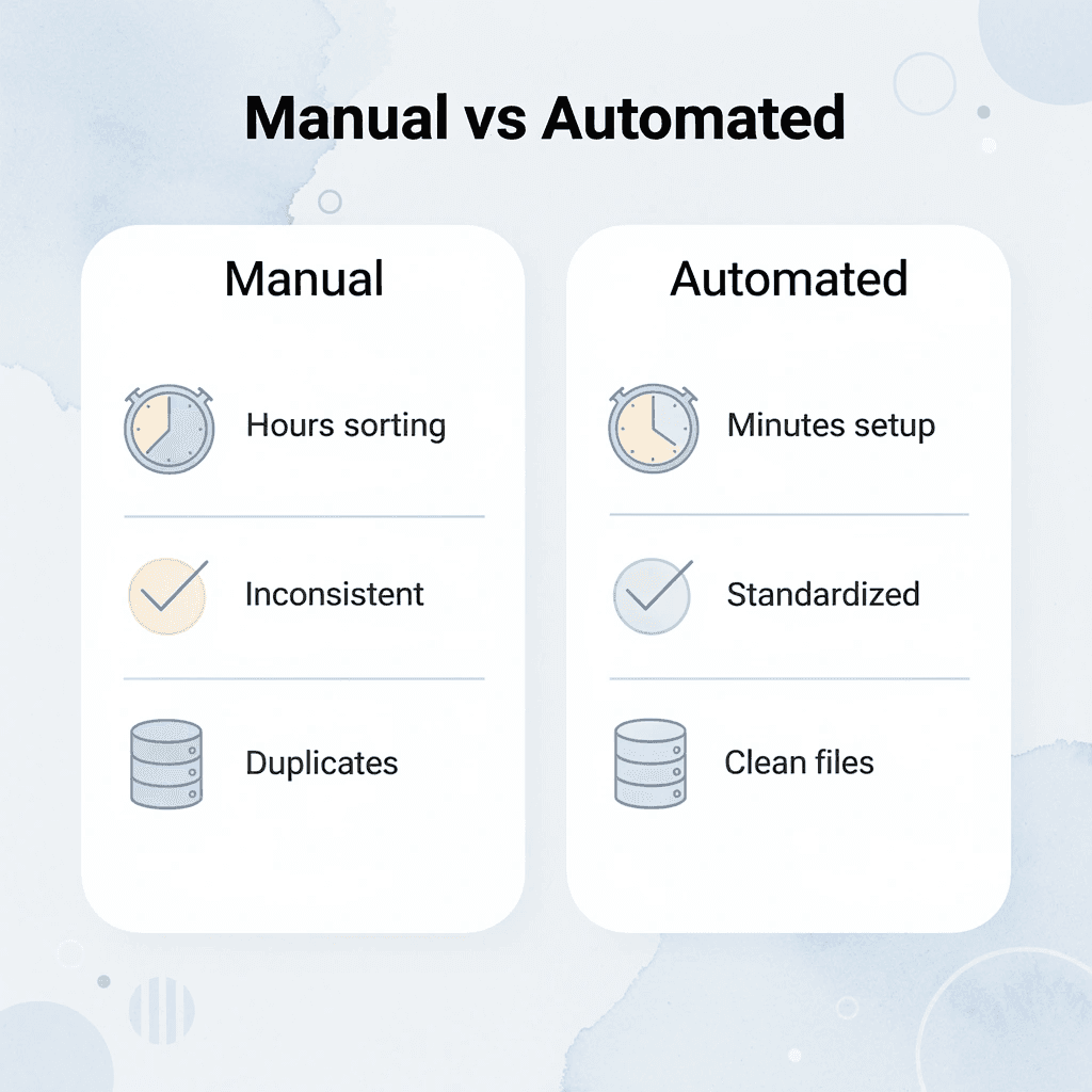 Comparison chart showing manual versus automated document management approaches