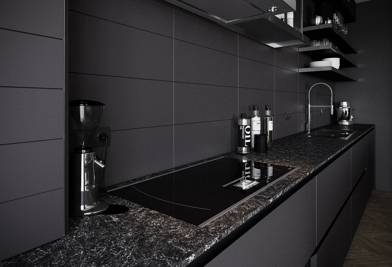 Chambre — linge en lin et tables de nuit fines.