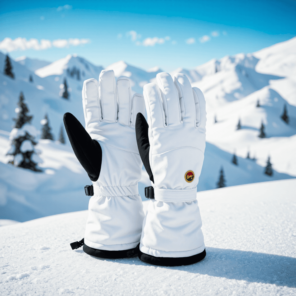 product photography of a pair of winter gloves designed for cold weather use, featuring a playful design