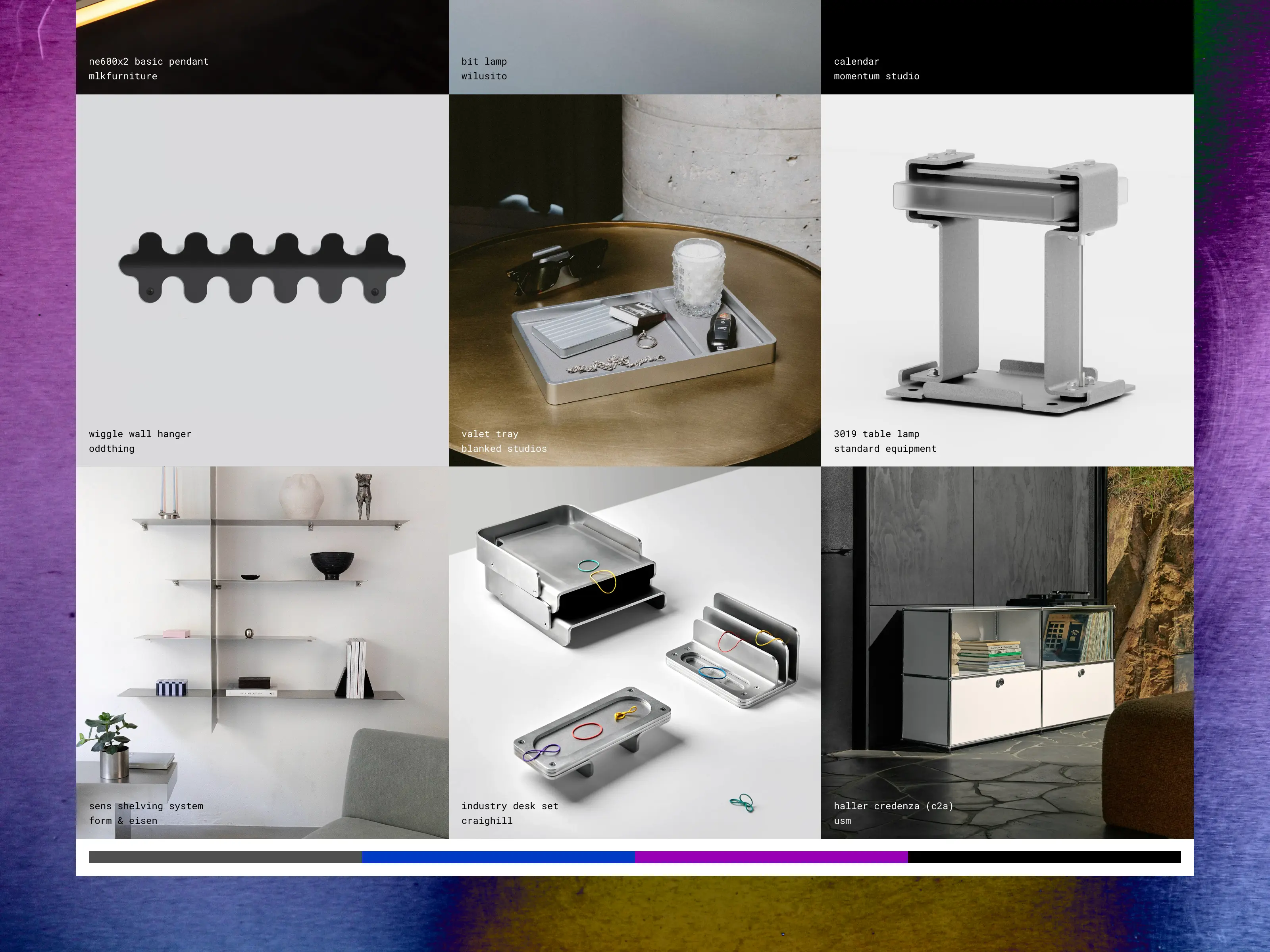 Footer of the things and stuff footer, showing curated metal objects.
