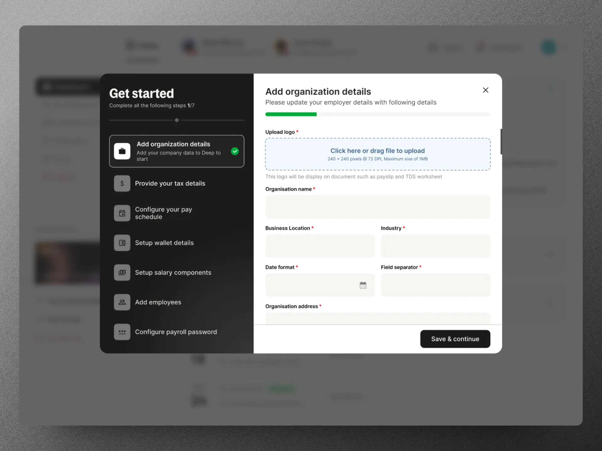Onboarding screen