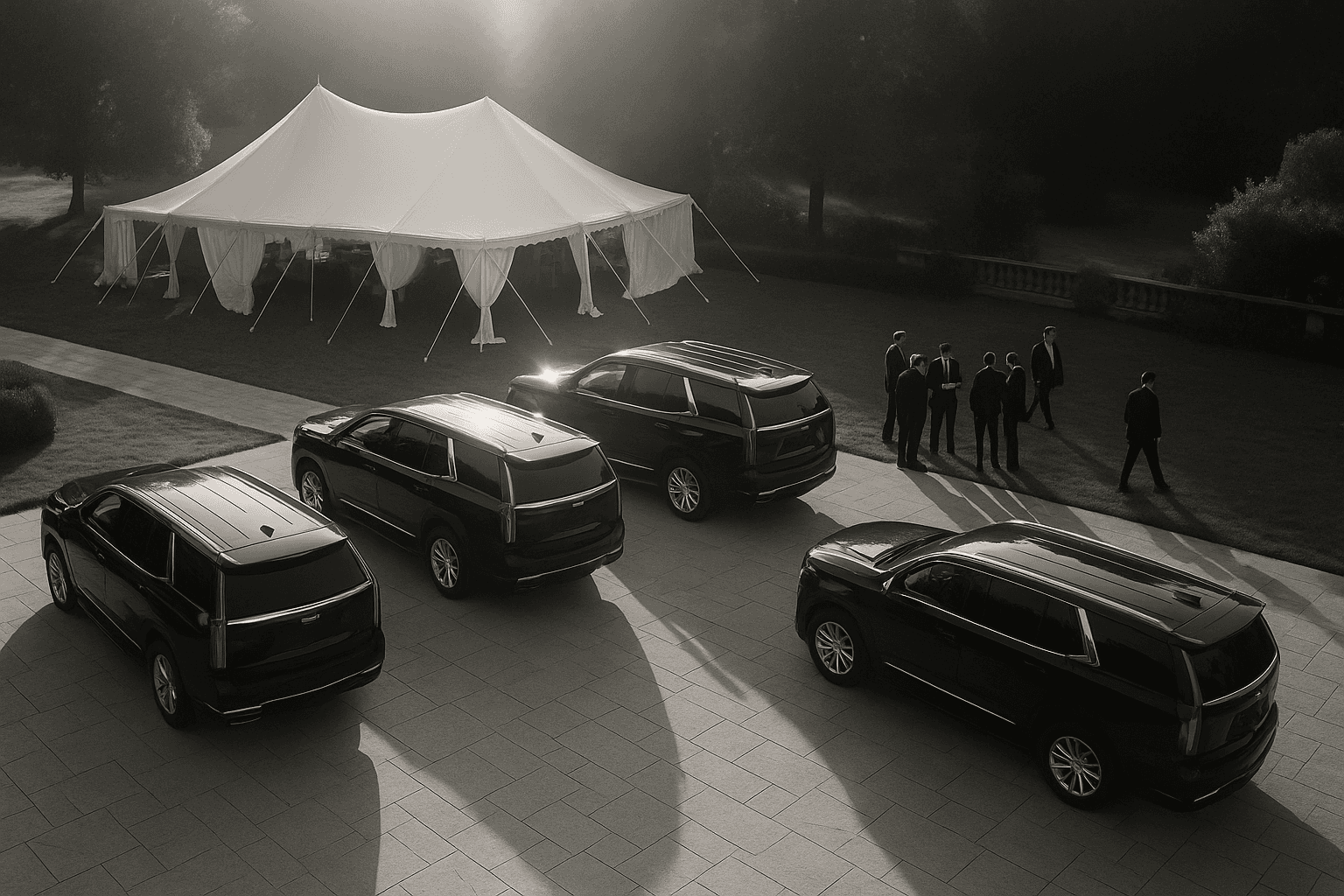 Luxury black car decorated for a wedding service