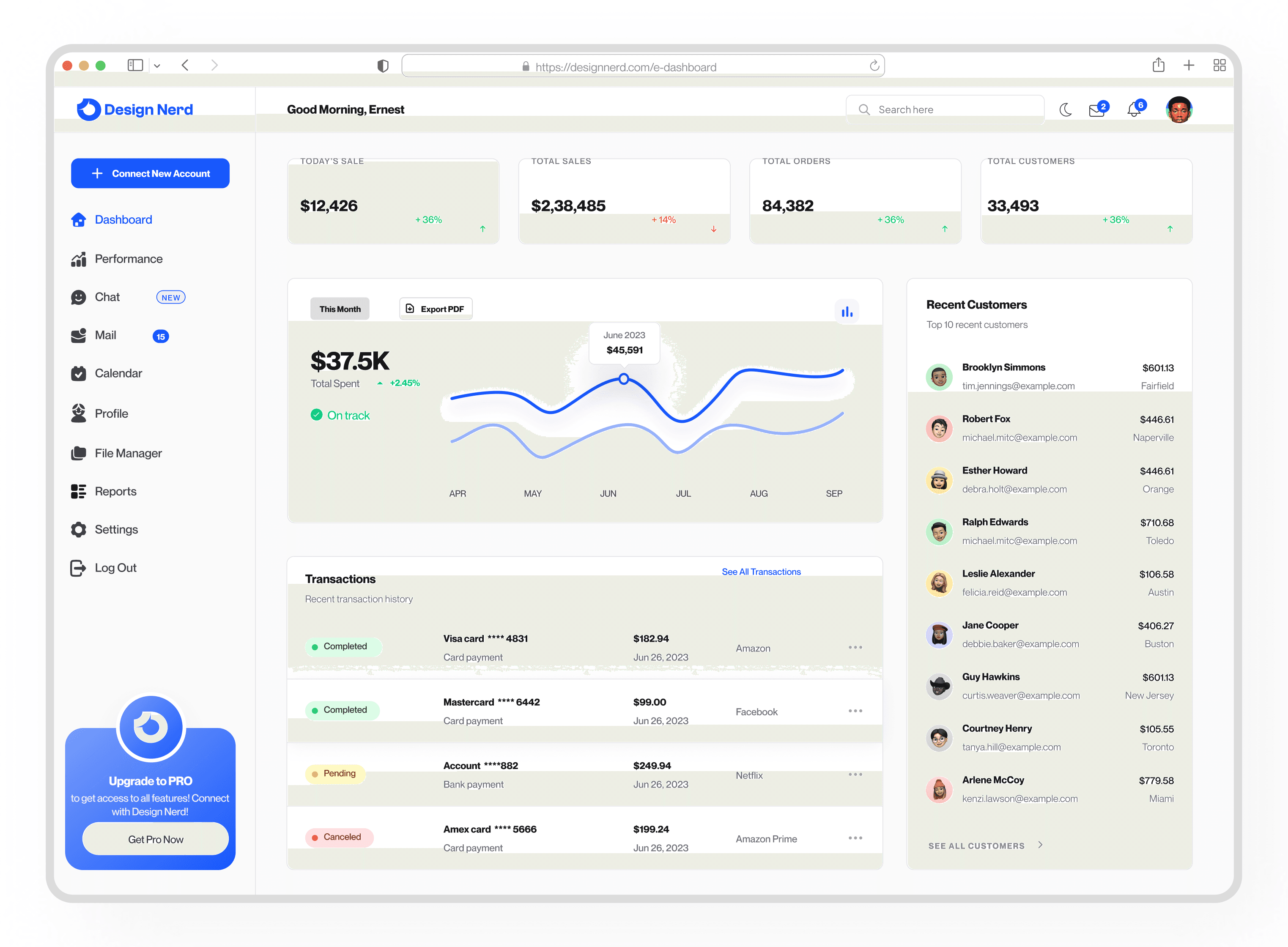 Sales Rep Dashboard UI