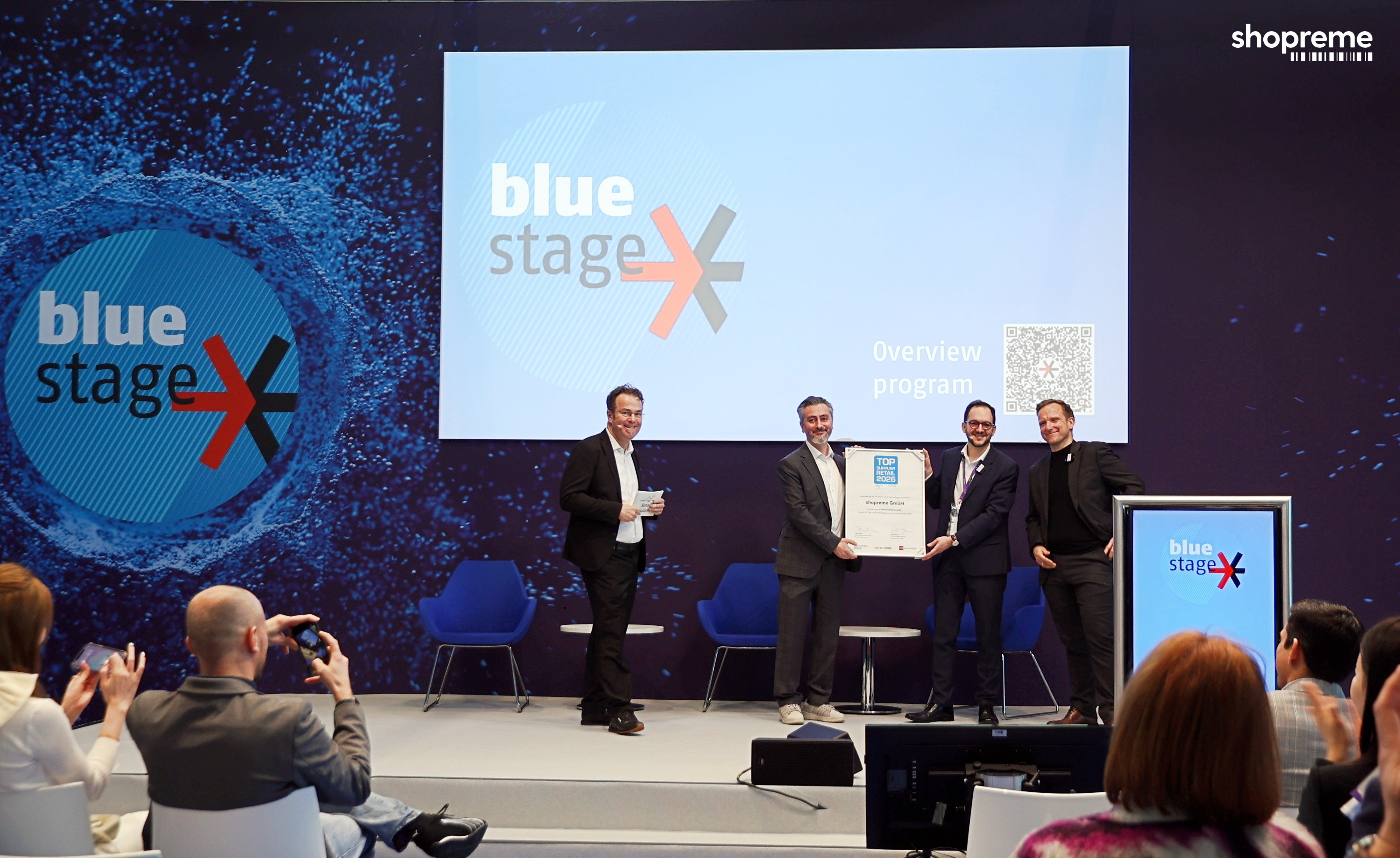 shopreme awarded top supplier retail 2026 reta award at euroshop 2026 on stage with famila nordost