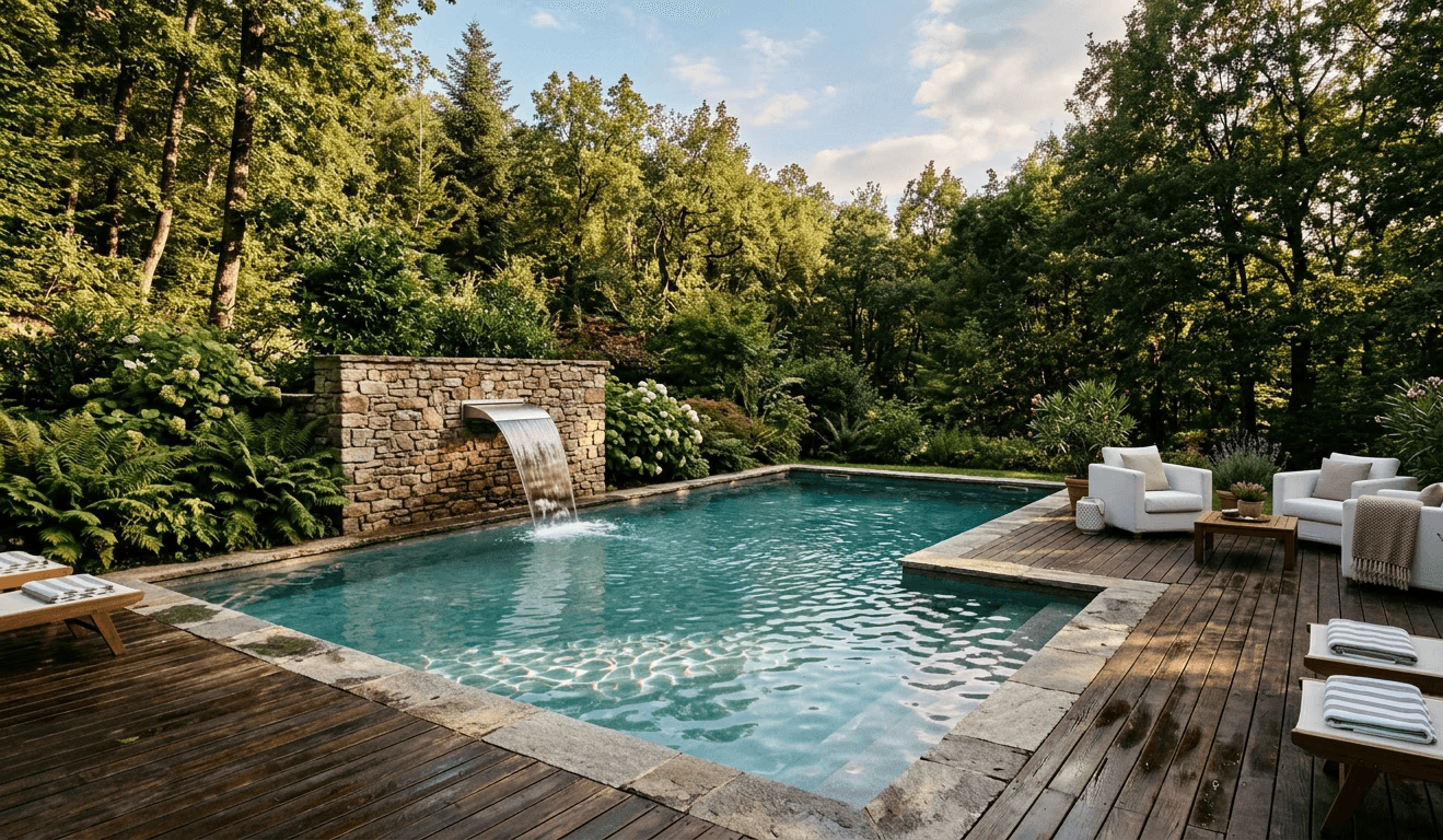 Oasi di relax con piscina rettangolare Zenith Piscine immersa nel paesaggio delle Langhe, Piemonte