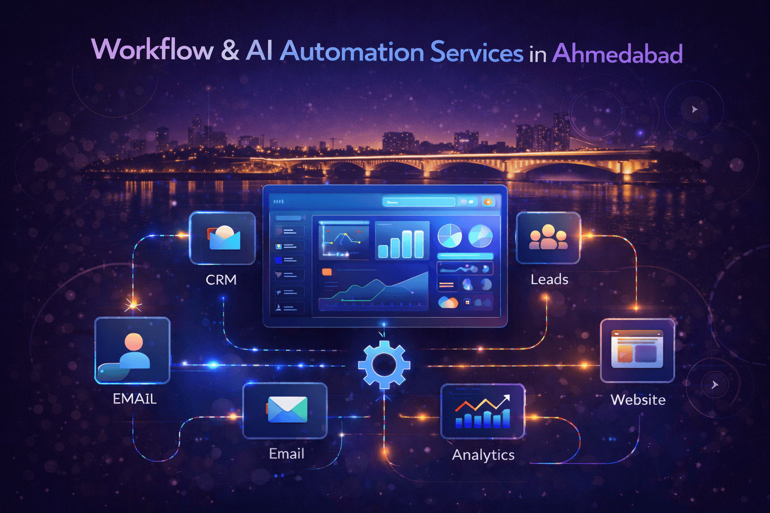 Three people in a meeting room looking at a presentation.