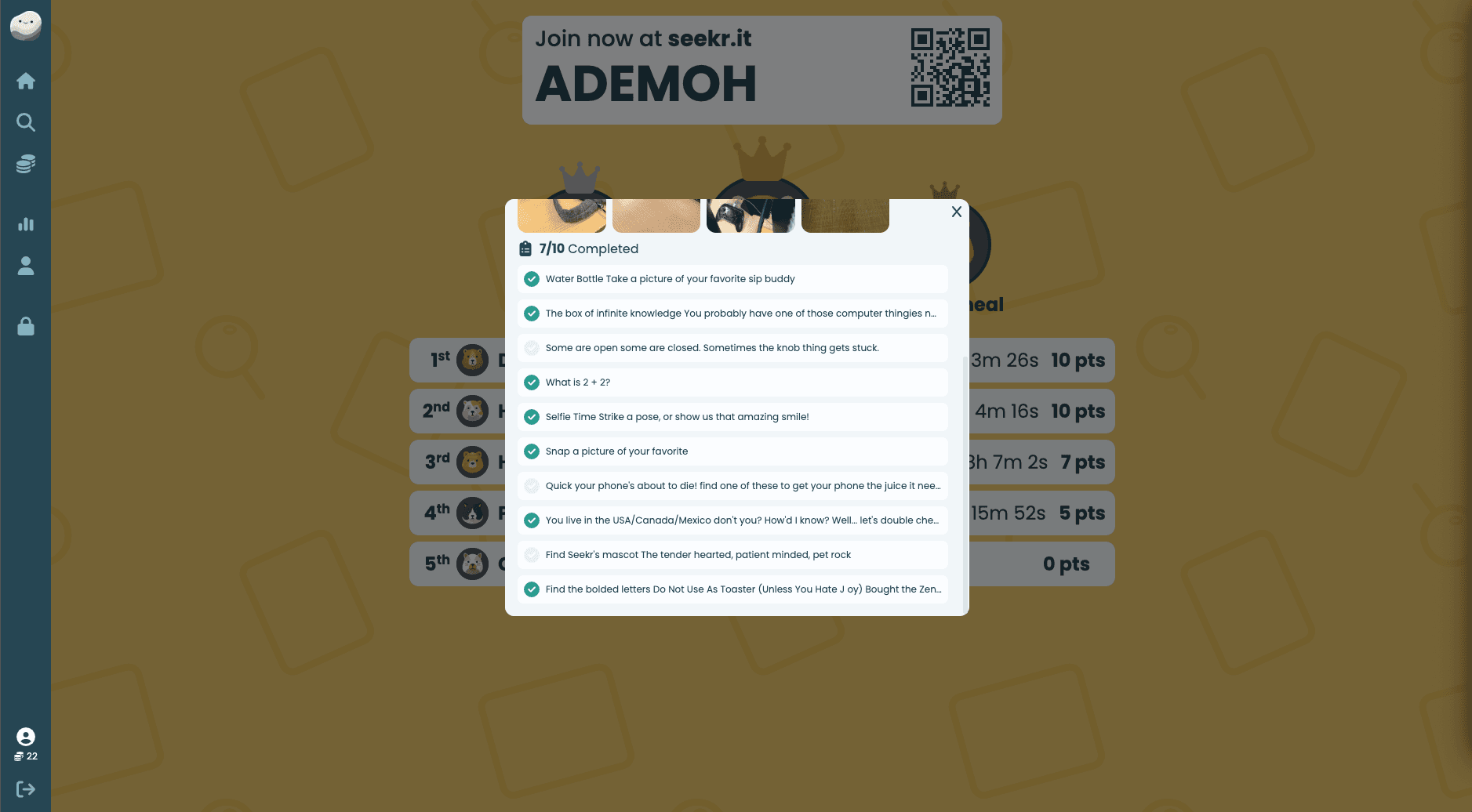 seekr games live leaderboard player details modal