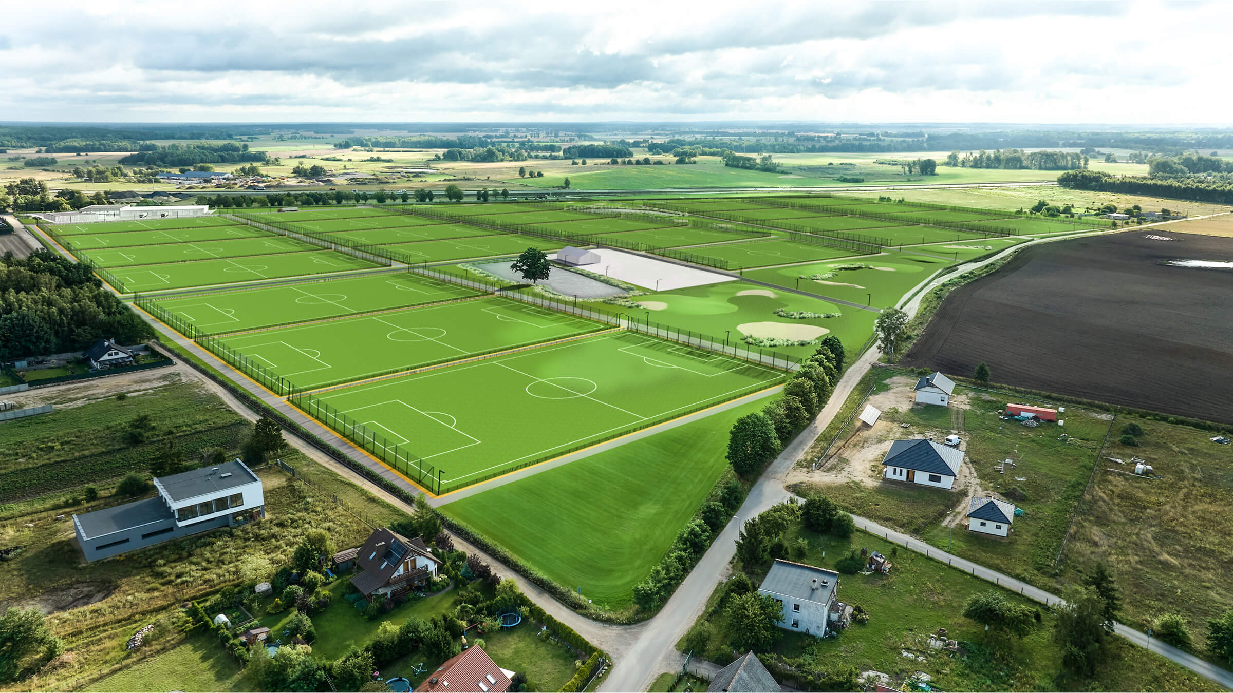 Piłkarska baza treningowa, podgląd na boiska