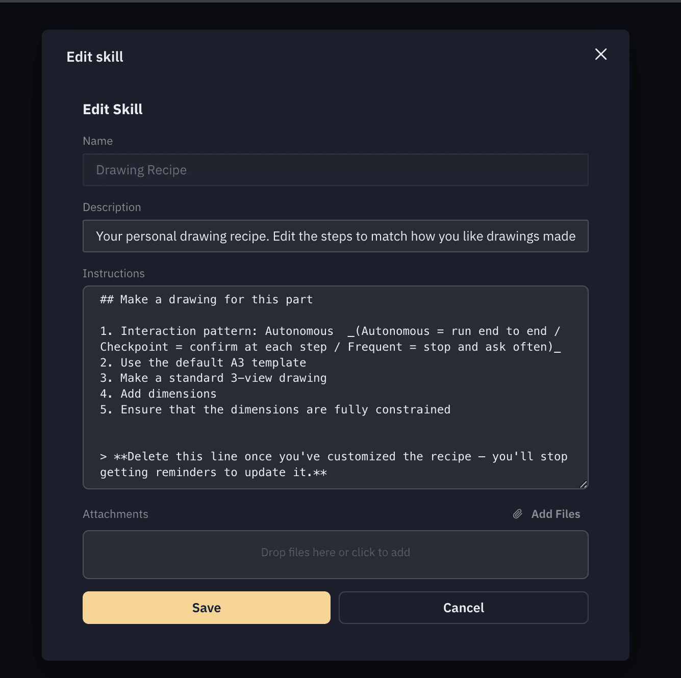 Open any workflow and edit the steps to match how your team works — your template, your rules, attached files.