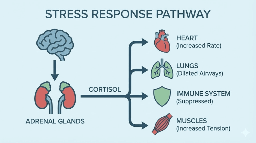 HPA axis cortisol stress response diagram with peptide intervention points