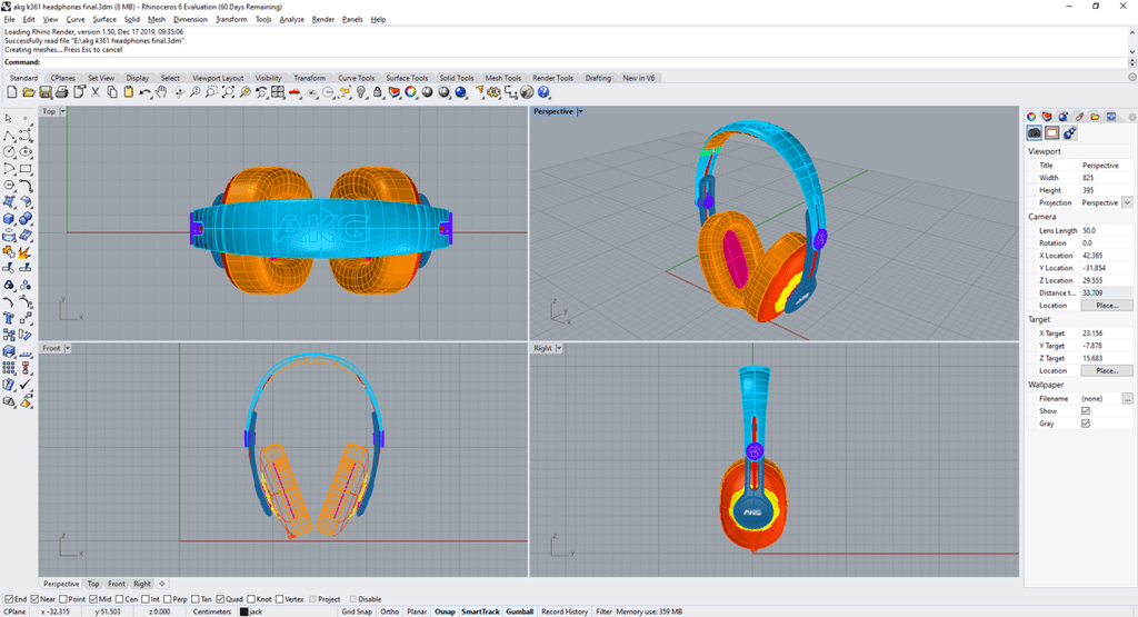 Preview of a WIP 3D model of the AKG 361 headphones