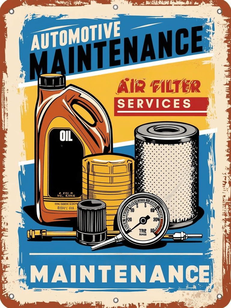 oil jug, oil filter, air filters and tire pressure gauge