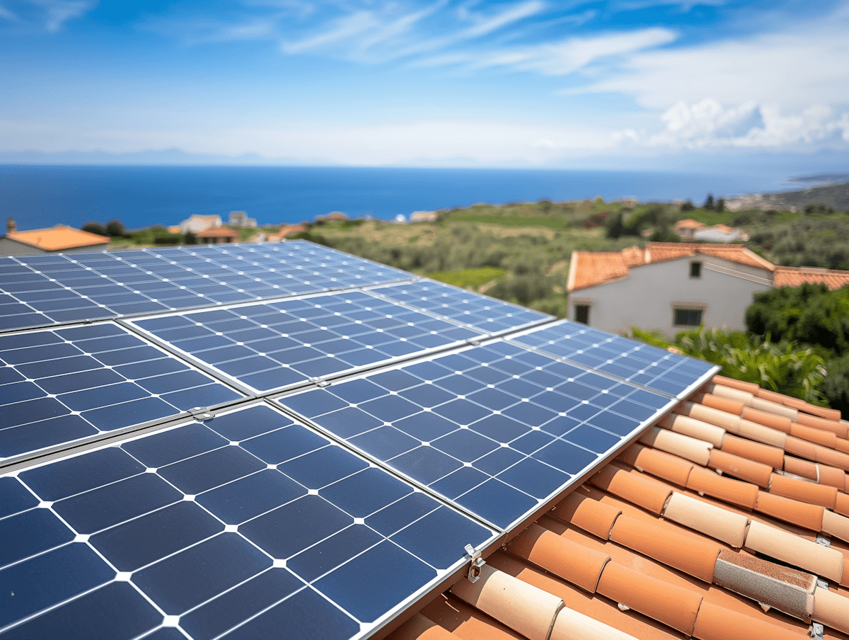 a row of solar panels on the roof of a building
