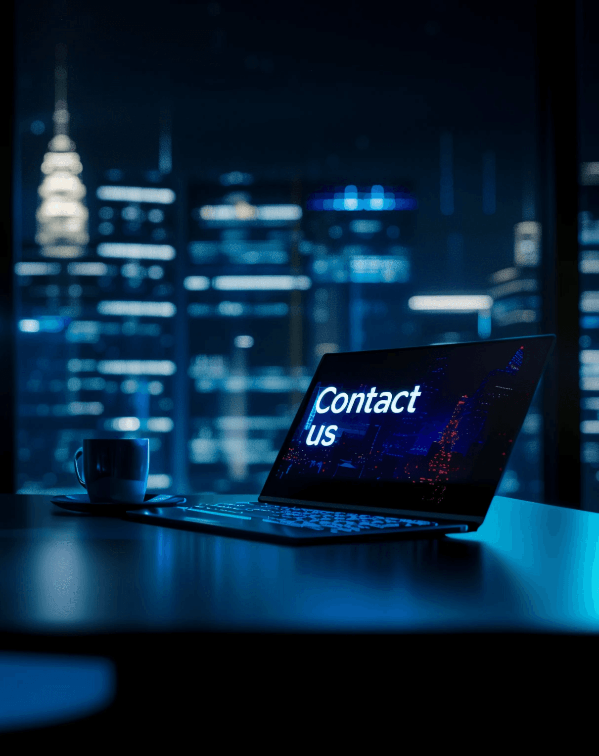 a Laptop in an office at night