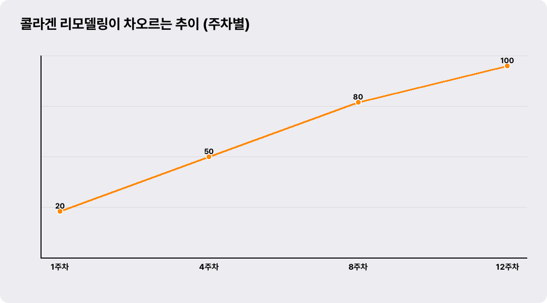 콜라겐 리모델링이 차오르는 추이 (주차별)