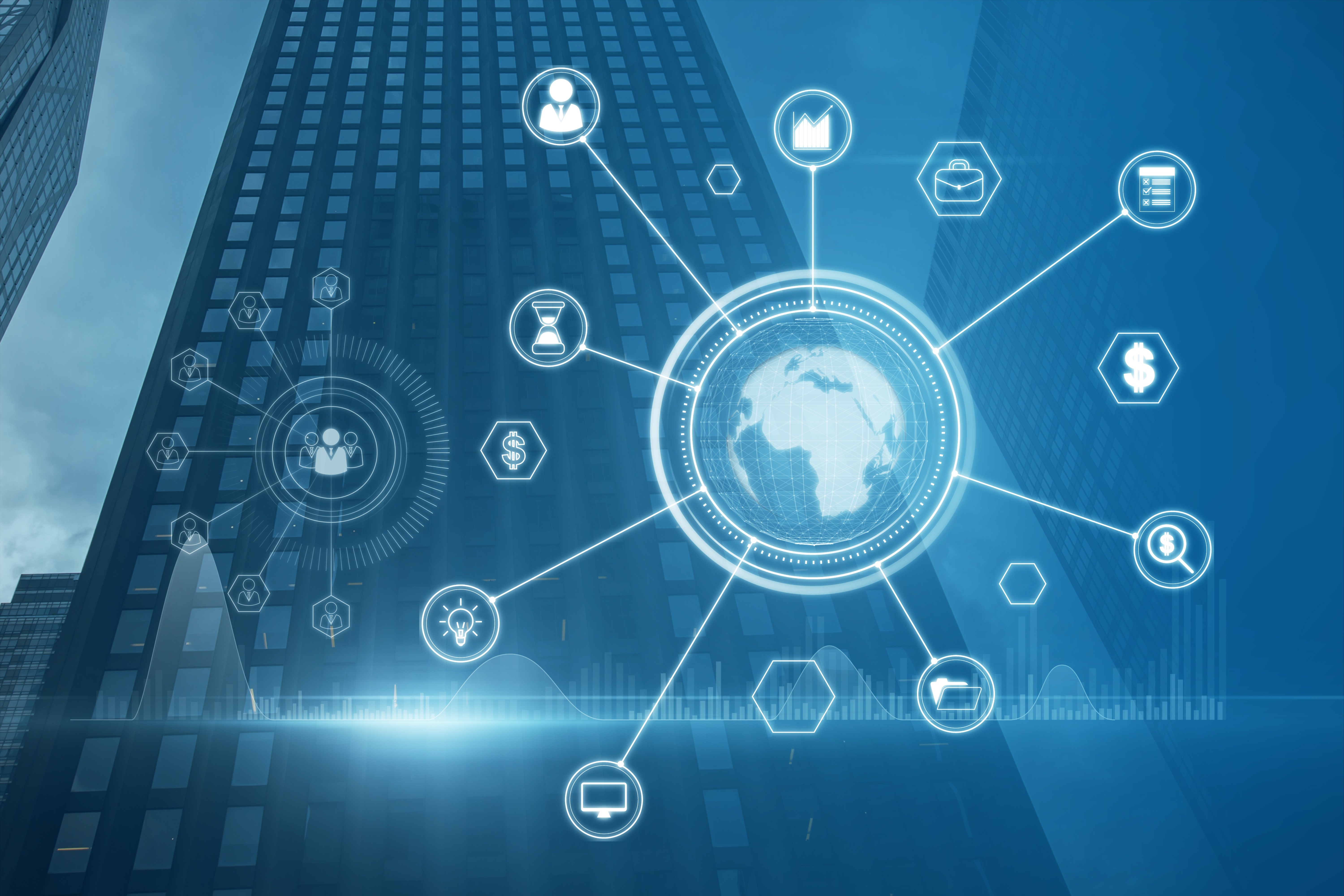 Visual representing AI marketing, AI analytics, and AI-driven marketing automation connecting commercial, financial, and customer data into one intelligence system.
