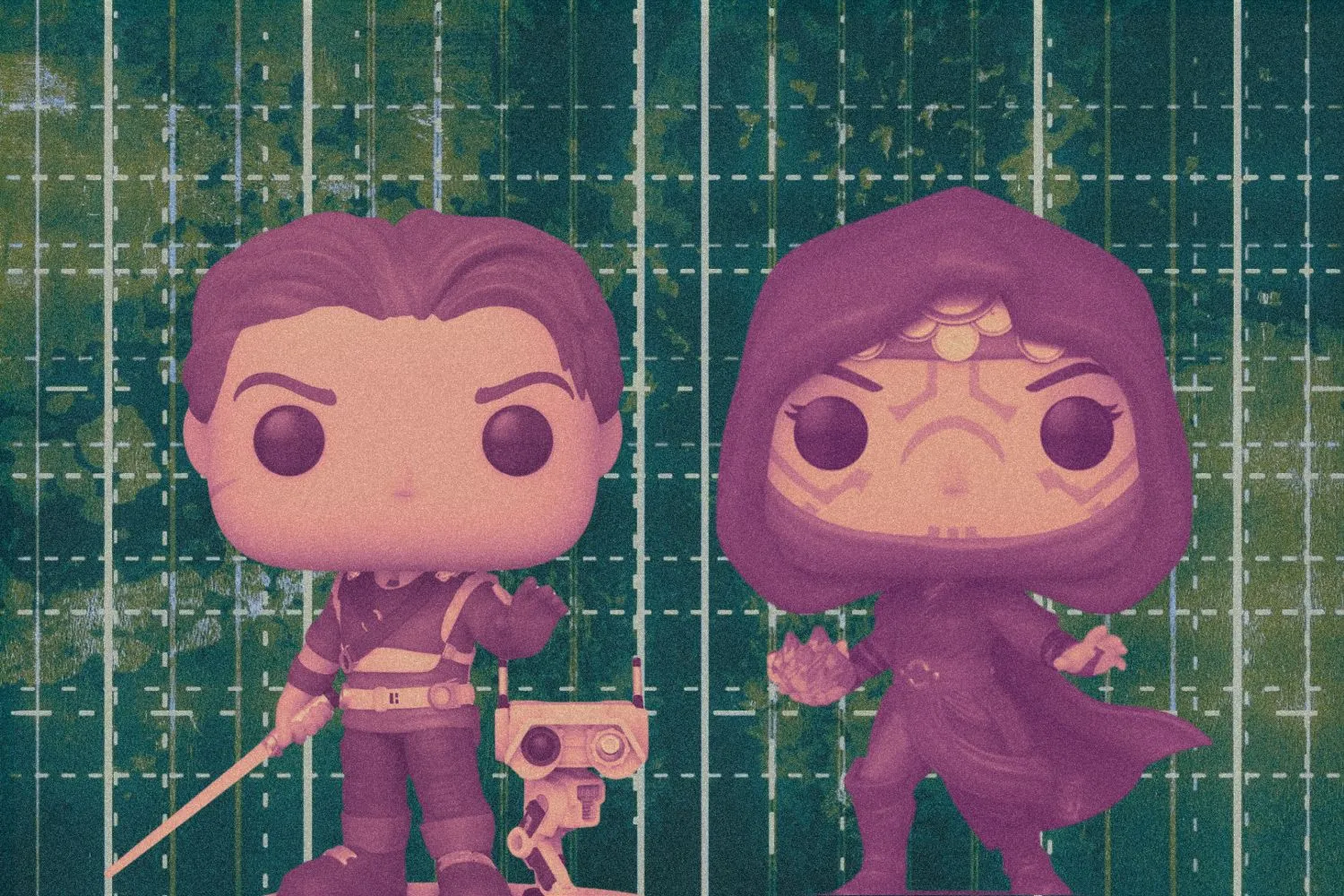 Funko Pop! versions of Cal Kestis and Merrin.