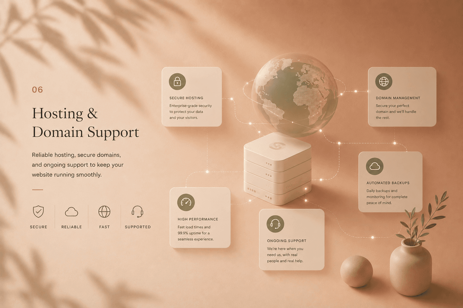 Website hosting and domain setup support for small business websites