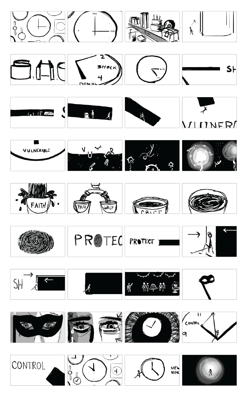 Storyboard sketches of the video coping with grief