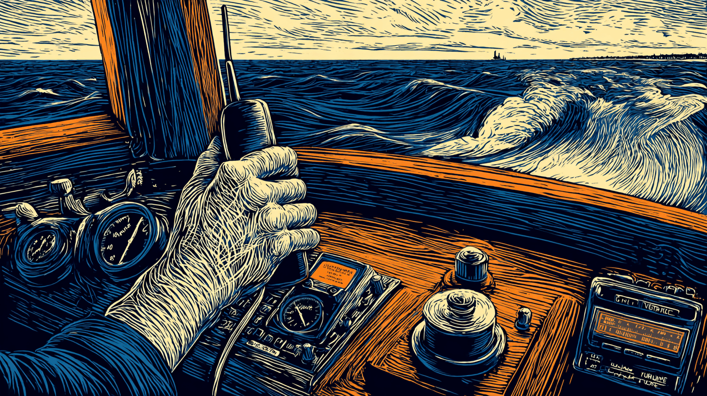 hand on bridge of boat