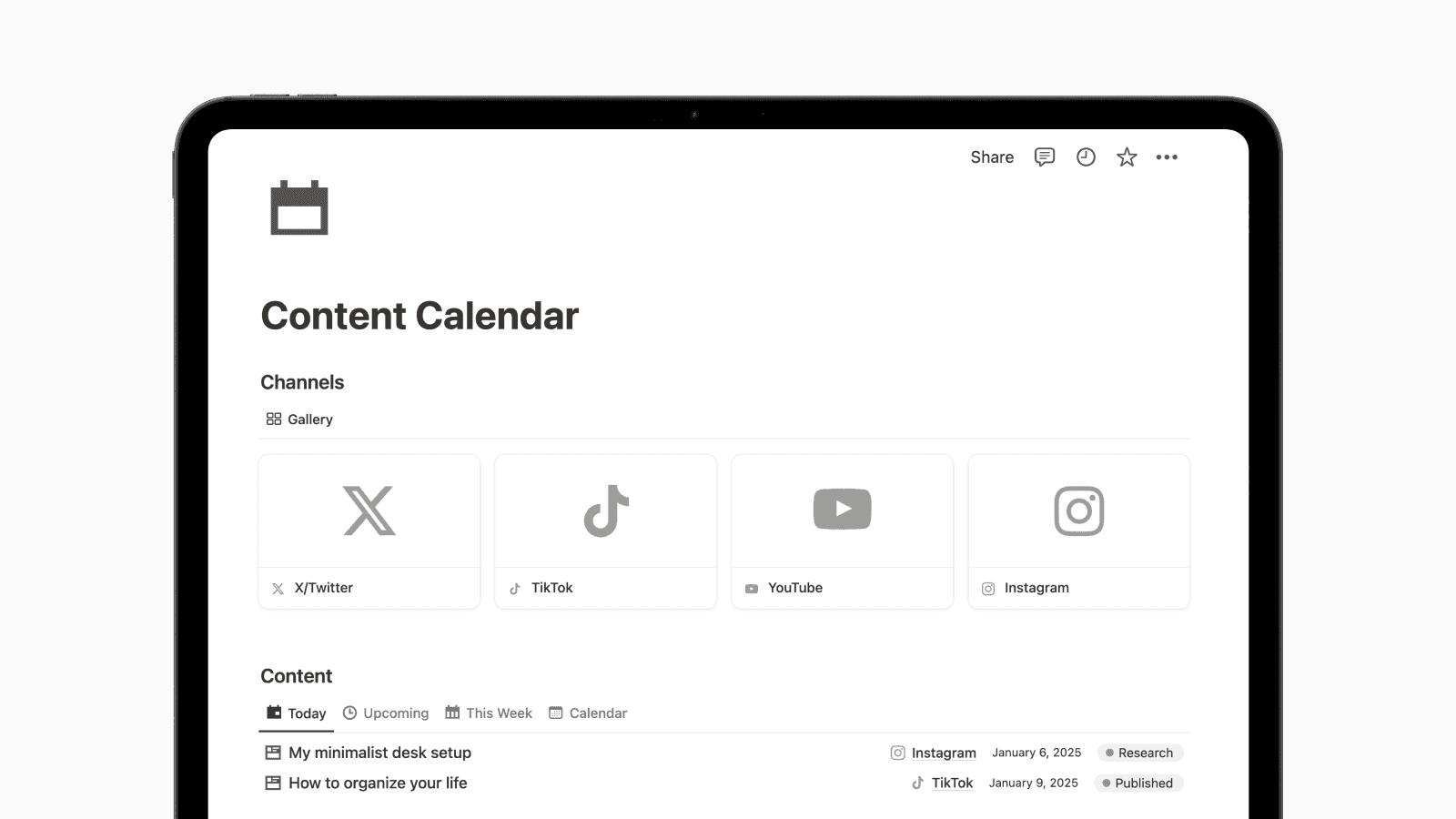 Content Calendar Notion Template