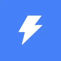 A white lightning bolt icon on a blue square background