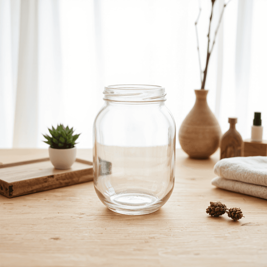 product photography of clear glass jar