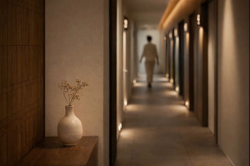 오블리브의원 서울 오리진점 내부 복도의 차분한 조명과 프라이빗한 공간 분위기