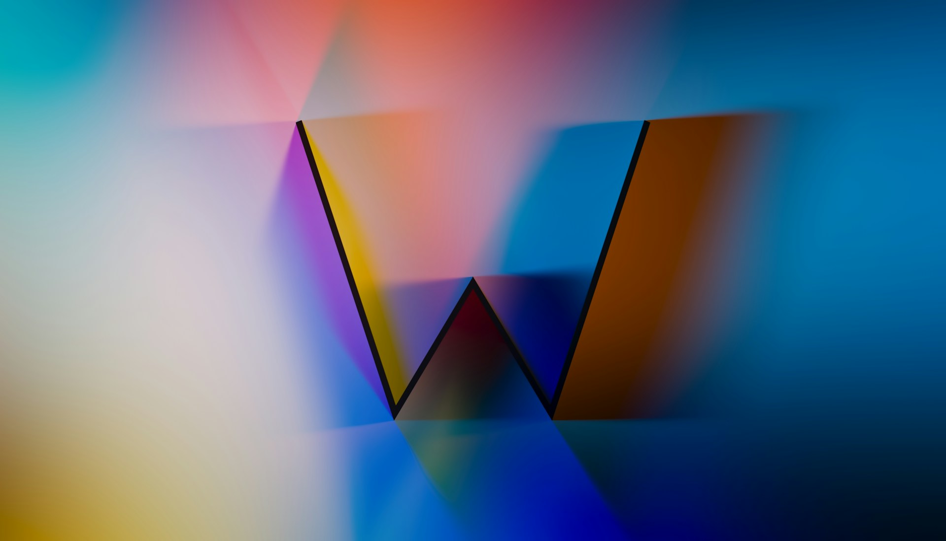 The letter W with different colored lights shining in different directions.