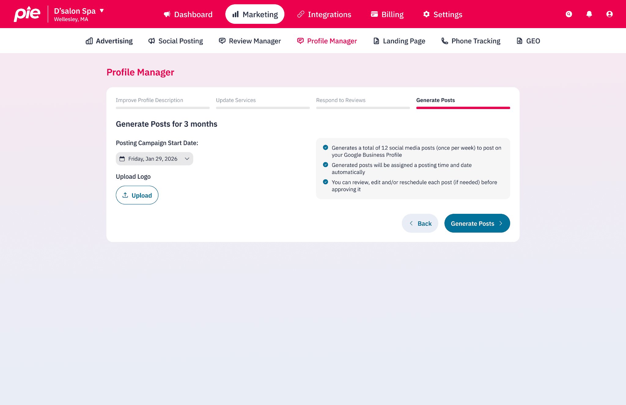 AI-powered social media posting for Google, Facebook, and Instagram, creating trend-based local business content automatically.