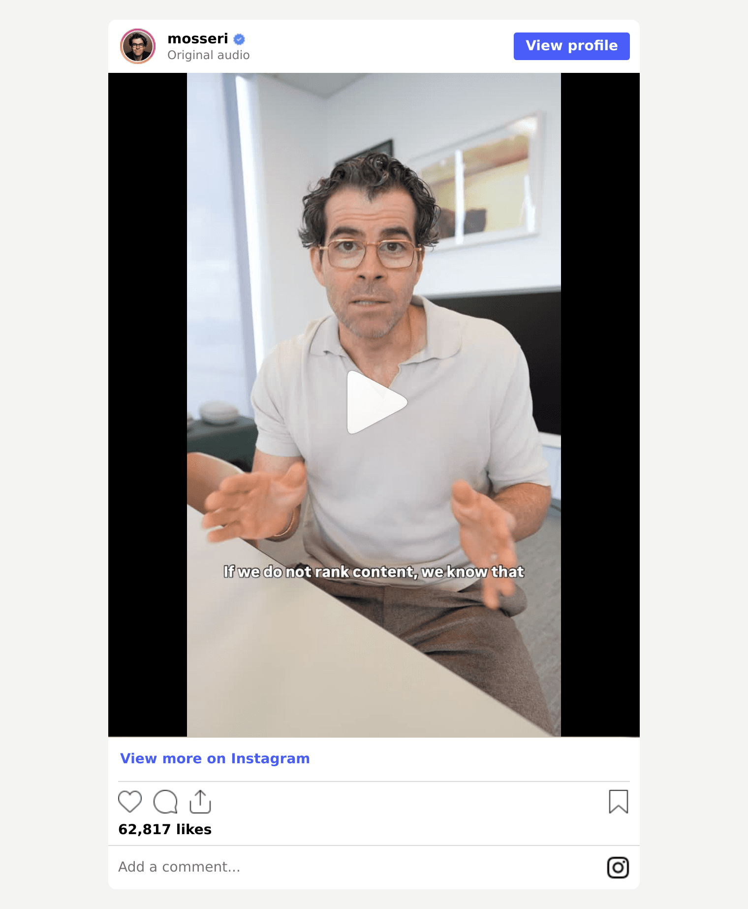 Instagram video by Adam Mosseri, Part 1 of his ranking series