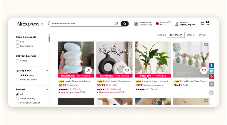 Résultats recherche AliExpress pour accessoires décoration maison avec vases.&nbsp;