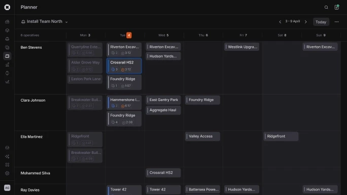 In dark mode, a drawing in Onetrace with multiple locations pinned. An orange pin for location 341 indicates “Follow up work” is needed.