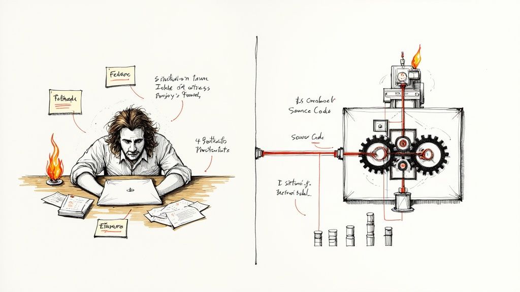 A team collaborating on a flowchart, illustrating business process documentation
