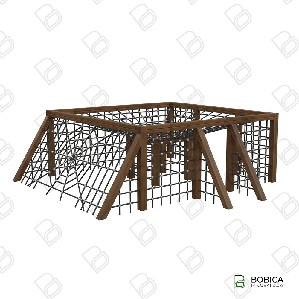 Velika dječja penjalica s mrežama različitih oblika i drvenom konstrukcijom za vanjska igrališta - BOBICA PROJEKT