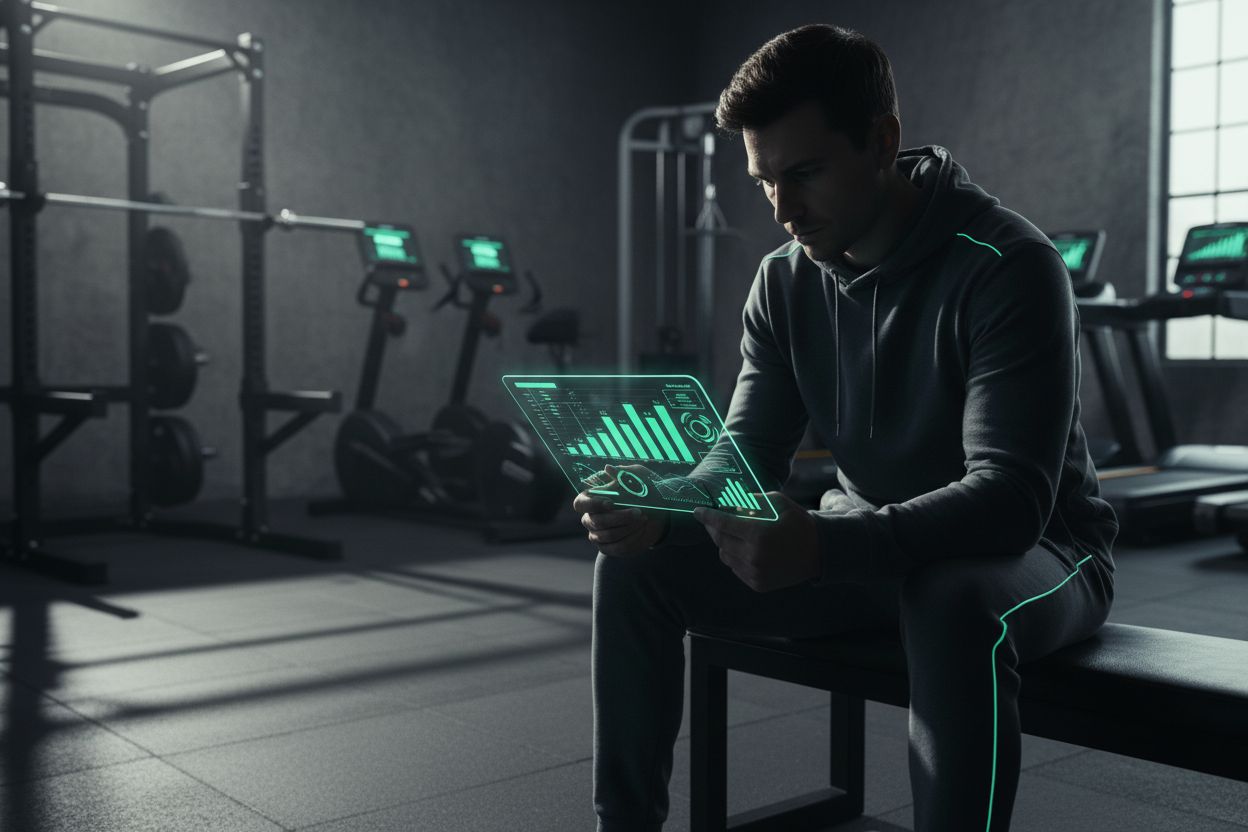 Reviewing workout statistics on tablet