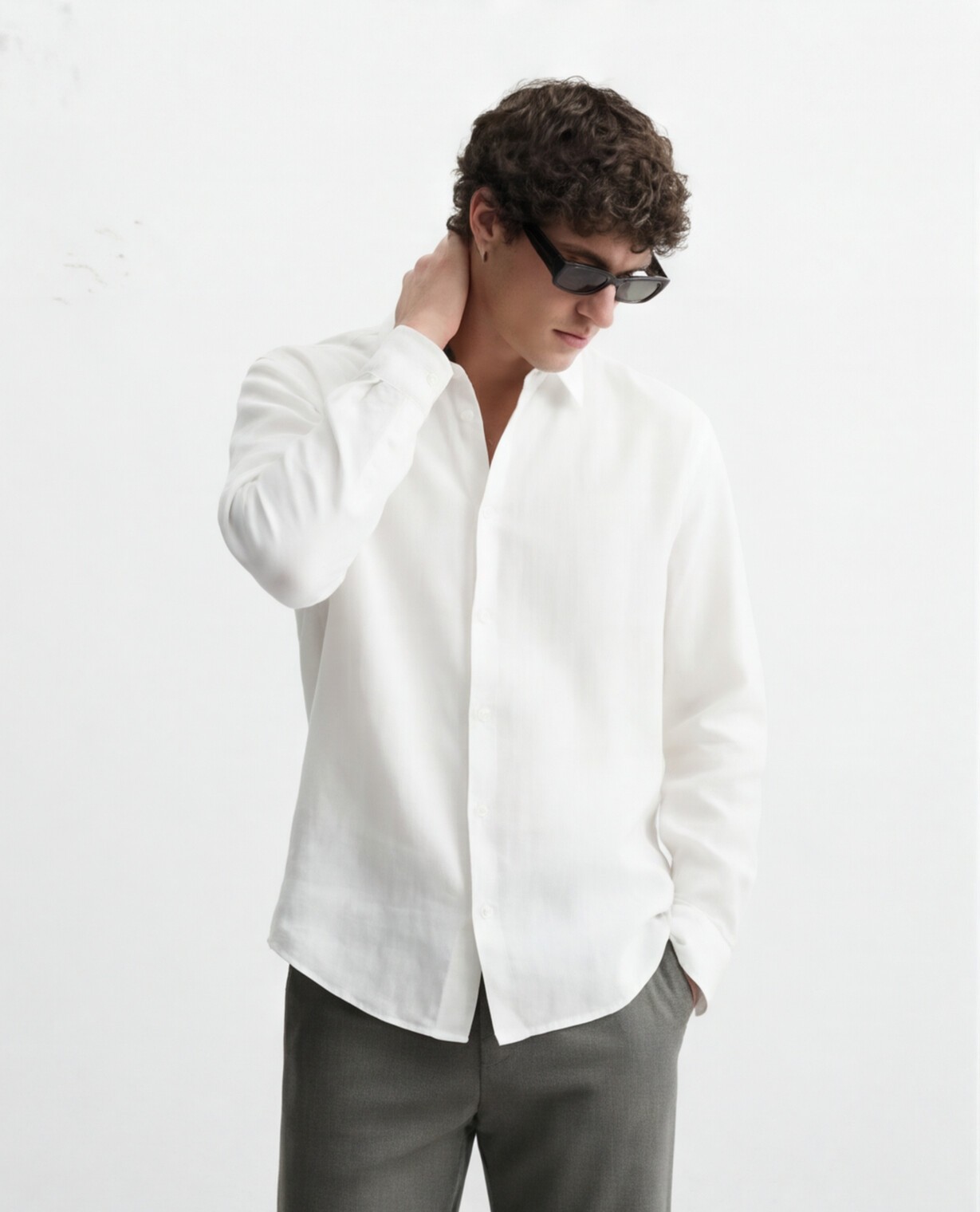 White Linen Shirt with Olive Trousers