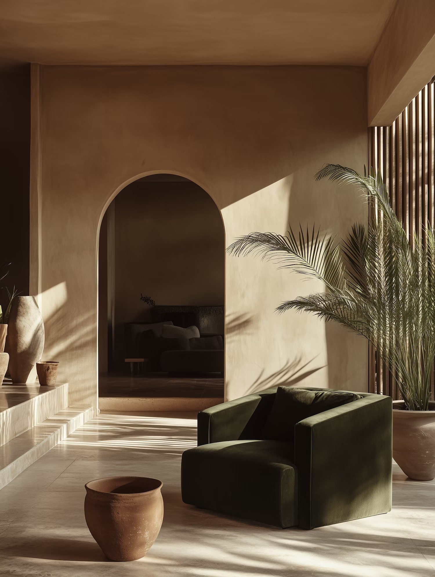 Warm interior space with an arched doorway and soft natural light, representing sanctuary and intentional living